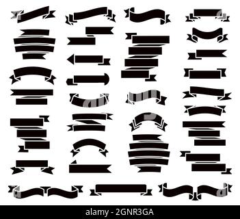 Retro black ribbons set vector. Silhouette labels, price tags, banners for bookmark, vintage ribbon, retro strap, band isolated set of vector is prese Stock Vector