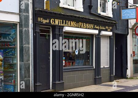 BANGOR, GWYNEDD.WALES. 06-26-21. Hight Street in the town centre. G. Willaims family butchers shop. Stock Photo