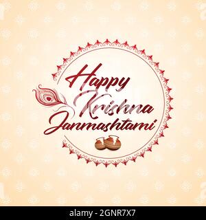 Happy Krishna Janmashtami Creative Illustration, Poster, Offer, Peacock Feather, Tag, Sticker, Logo Design, Symbol, Sign, Traditional Unit Stock Vector