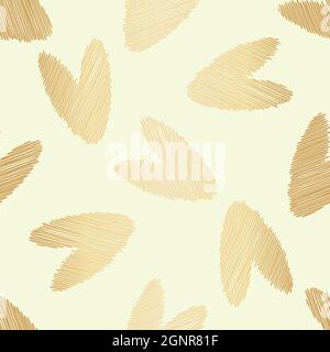 Scribbled vector gold foil heart seamless pattern background. Backdrop with delicate pencil effect scattered golden hearts metallic gradient style Stock Vector