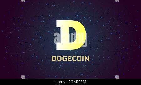 Dogecoin DOGE token symbol cryptocurrency theme on dark polygonal background. Cryptocurrency logo icon. Vector illustration. Stock Vector