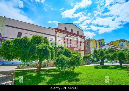 The beautiful green park in Theater Square, located in Odessa city center, Ukraine Stock Photo
