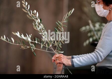 Saint Louis de Novel church.  Catholic mass. Holy week. Palm sunday celebration.  Annecy. France. Stock Photo