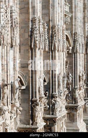 Milan Cathedral.  The west facade of the Duomo. The Gothic style cathedral is dedicated to St Mary.  Italy. Stock Photo