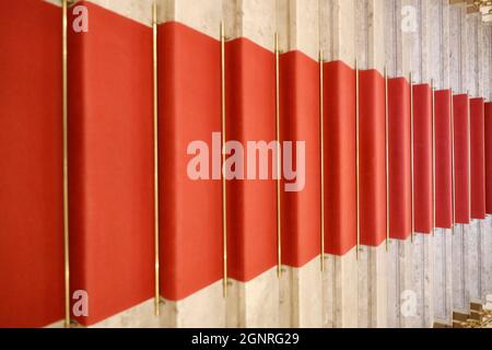 The National Gallery. Main stairs with red carpet. Ljubljana.  Slovenia. Stock Photo