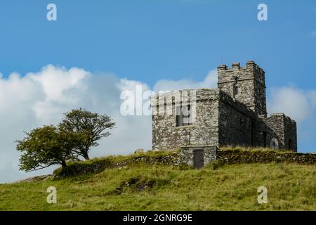 The parish church of St Michael de Rupe at Brent Tor on the western edge of Dartmoor, Devon Stock Photo