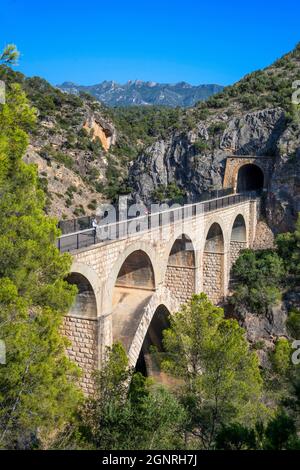 Pont de Riberola bridge on the Val de Zafán greenway between Benifallet Baix Ebre and Pinell de Brai Terra Alta villages (Tarragona, Catalonia, Spain) Stock Photo