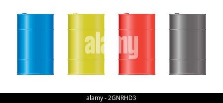 A set of classic barrels of various colors for the transportation and storage of petroleum products and other chemicals. Stock Vector