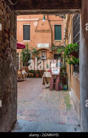 Venice Veneto  Italy July 24 2017 courtyard restaurant in the middle of the city of venice Stock Photo
