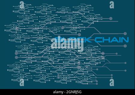 Blockchain vector background illustration on a dark blue background Stock Vector