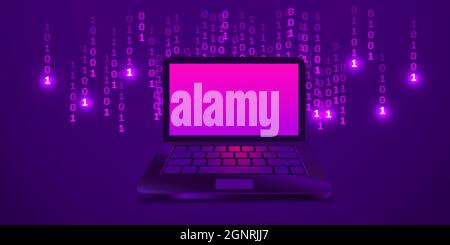 Creative abstract binary code sketch on modern laptop background, hacking and matrix concept. Vector illustration Stock Vector