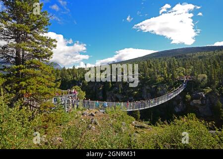 The Yukon Suspension Bridge, Klondike Highway Stock Photo