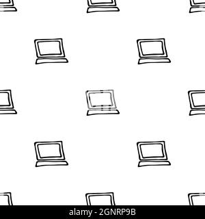 Seamless pattern with hand drawn computer. Doodle style vector illustration isolated on white background. For interior design, wallpaper, packaging, p Stock Vector