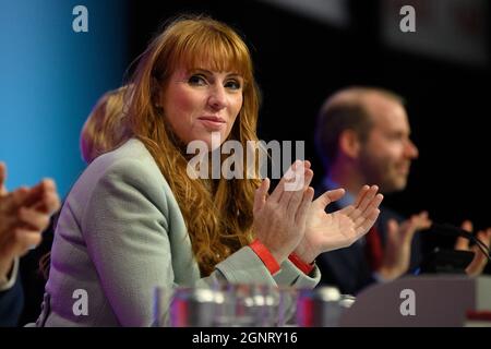 Brighton, UK. 27 September 2021. Deputy leader of the Labour Party Angela Rayner pictured at the 2021 Labour Party Conference in Brighton. Picture date: Monday September 27, 2021. Photo credit should read: Matt Crossick/Empics/Alamy Live News Stock Photo