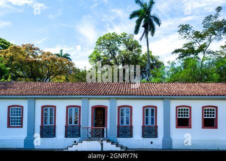 Colonial-style building of the Visitor's Center in the Botanical Garden in Rio de Janeiro, Brazil. The famous place is a major tourist attraction in t Stock Photo