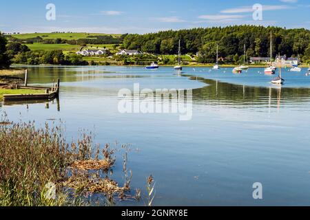 View across tranquil River Dee estuary at high tide. Kirkcudbright, Dumfries and Galloway, Scotland, UK, Britain Stock Photo