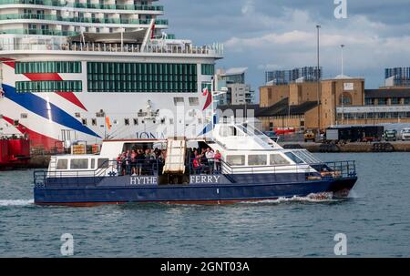 Southampton, England, UK. 2021. Passengers aboard a passenger ferry in Southampton docks, The ferry operates a service between the city and Hythe in H Stock Photo