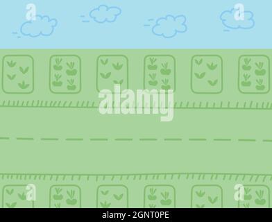 Farm road. Landscape scene flat vector in cartoon Stock Vector