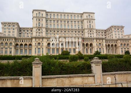 Detailed view of the Palace of the Parliament. Bucharest. Romania Stock Photo