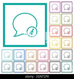 Message paste outline flat color icons with quadrant frames on white background Stock Vector