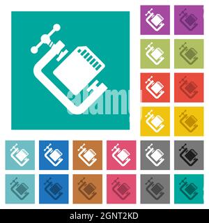 SD memory card compress solid multi colored flat icons on plain square backgrounds. Included white and darker icon variations for hover or active effe Stock Vector