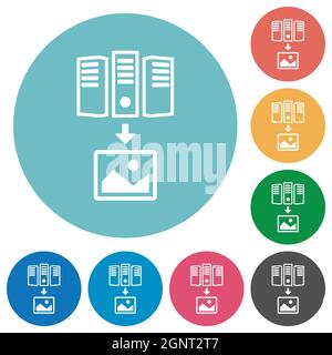 Download image from server outline white flat icons on color rounded ...