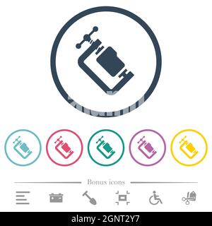 Folder compression solid flat color icons in round outlines. 6 bonus icons included. Stock Vector