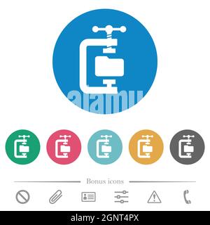 Folder compression solid flat white icons on round color backgrounds. 6 bonus icons included. Stock Vector