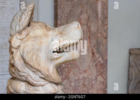 Close-up on profile of dog sculpted in marble Stock Photo