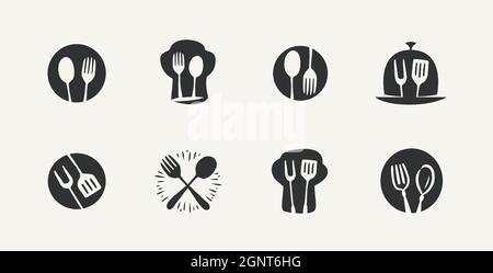 Restaurant food menu logo. Cafe sign. Cooking, cuisine icons set Stock Vector