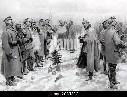 CHRISTMAS TRUCE 24-26 December 1914. One of several unofficial First World War truces at this period. Illustration from the Illustrated London News 9 January 1915. Stock Photo