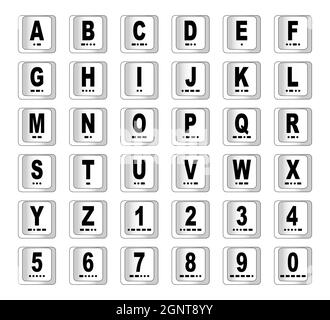 A computer key international morse code alphabette isolated on a white background Stock Photo