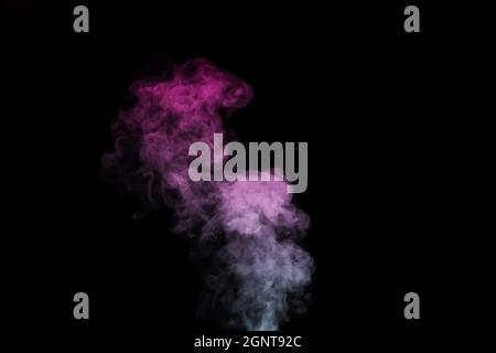 Colored Blue-pink steam, smoke on a black background to superimpose on your photos. Blue-pink smoke, steam, aroma, incense for your photos. Create mys Stock Photo