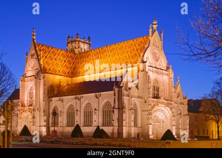 France, Ain, Bourg-en-Bresse, Saint-Nicolas-de-Tolentin de Brou church, 16th century, flamboyant gothic-style, is part of the Brou royal monastery Stock Photo