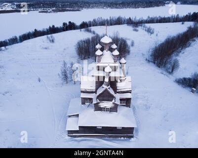 Wooden church in an abandoned Russian village. Russia, Arkhangelsk region, Onezhsky district Stock Photo