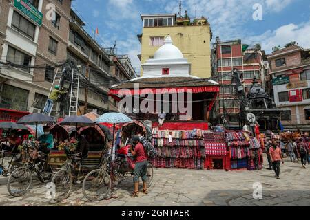 Kathmandu, Nepal - September 2021: The Asan Tole market in front of the Ganesh Shrine in Indra Chowk, Kathmandu on September 21, 2021 in Nepal. Stock Photo