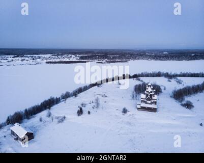 Wooden church in an abandoned Russian village. Russia, Arkhangelsk region, Onezhsky district Stock Photo