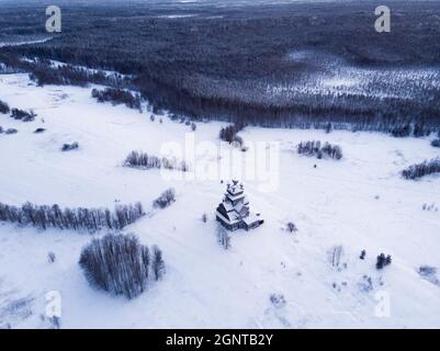 Wooden church in an abandoned Russian village. Russia, Arkhangelsk region, Onezhsky district Stock Photo