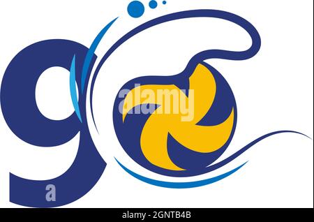 Number 9 logo and volleyball hit into the water waves Stock Vector
