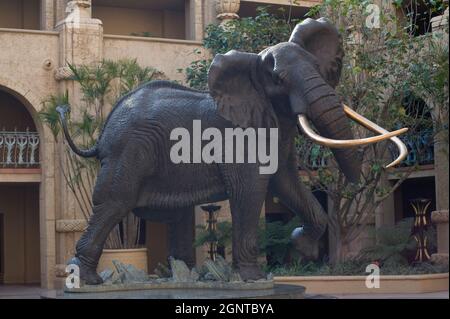 elephant statue  Sun City is a South African city and mega-resort of 15 000 inhabitants, located in the Northwest Province, near the city of Rustenbur Stock Photo