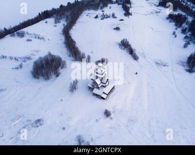 Wooden church in an abandoned Russian village. Russia, Arkhangelsk region, Onezhsky district Stock Photo