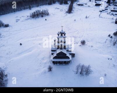 Wooden church in an abandoned Russian village. Russia, Arkhangelsk region, Onezhsky district Stock Photo