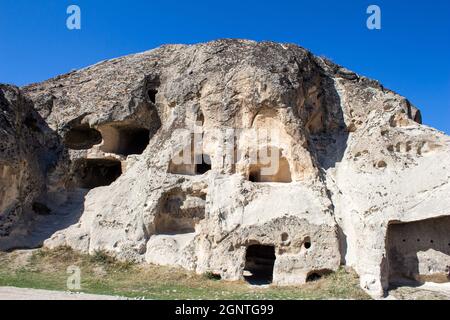 Phrygian Valley (Frig Vadisi). Ruins from thousands of years ago. Ancient caves and stone houses in Ayazini Afyonkarahisar, Turkey. Stock Photo