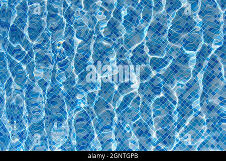 Swimming pool mosaic bottom caustics ripple like sea water and flow with waves background with sun light reflection, sport and relax concept Stock Photo