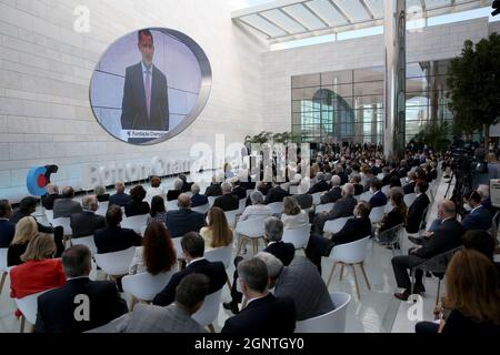 Lisbon, Portugal. 27th Sep, 2021. King Felipe VI of Spain delivers a speech during the inauguration of the Botton-Champalimaud Pancreatic Cancer Centre at the Champalimaud Foundation in Lisbon, Portugal, on September 27, 2021. (Credit Image: © Pedro Fiuza/ZUMA Press Wire) Stock Photo