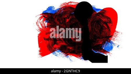 Mid section of silhouette of female handball player against red, blue and black paint brush strokes Stock Photo