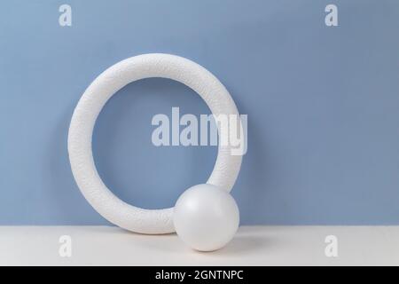 empty circle frame for object presentation or text against light blue background Stock Photo