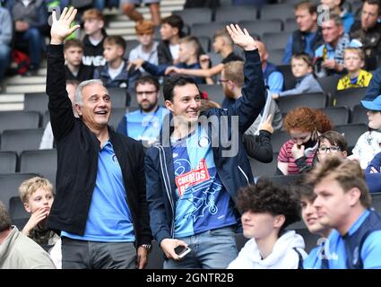 MILTON KEYNES, ENGLAND - SEPTEMBER 25, 2021: Wycombe fans pictured in the stands ahead of the 2021/22 SkyBet EFL League One matchweek 9 game between MK Dons FC and Wycombe Wanderers FC at Stadium MK. Copyright: Cosmin Iftode/Picstaff Stock Photo