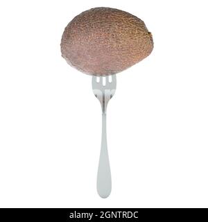 Fresh avocado on fork, 3D rendering isolated on white background Stock Photo