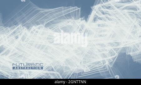 Futuristic abstraction. Chaotic thin lines on bluish gray background. Complicated subtle vector graphic pattern Stock Vector